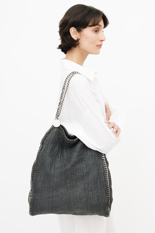 Stella McCartney Black & Silver Woven Falabella Shoulder Bag