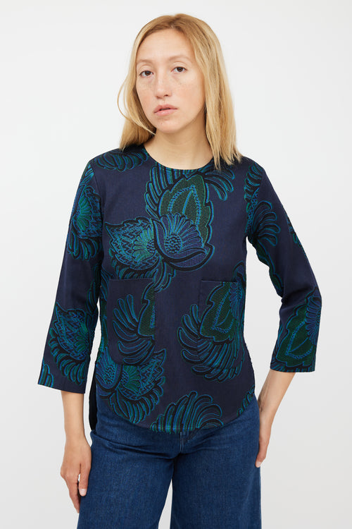 Stella McCartney Navy & Green Wool Paisley Jacquard Top