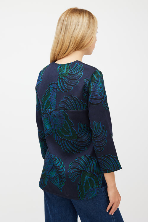 Stella McCartney Navy & Green Wool Paisley Jacquard Top