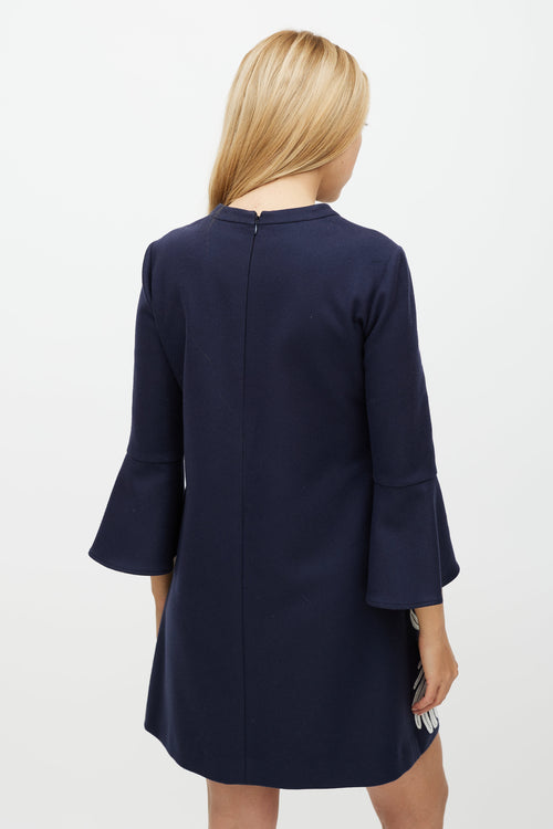 Stella McCartney Navy & White Wool Floral Embroidered Dress