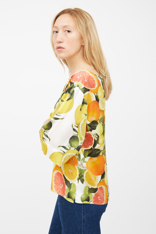 Stella McCartney White & Multicolour Silk Fruit Top