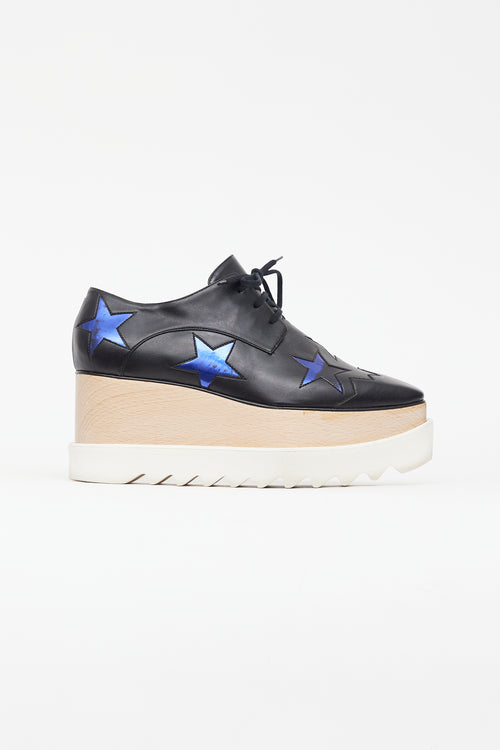 Stella McCartney Black & Blue Faux Leather Elyse Star Derby
