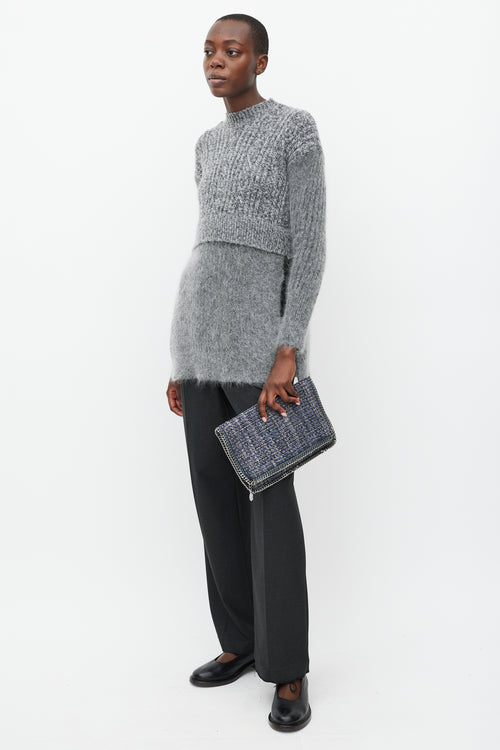 Stella McCartney Blue & Silver Falabella Woven Fold Over Clutch