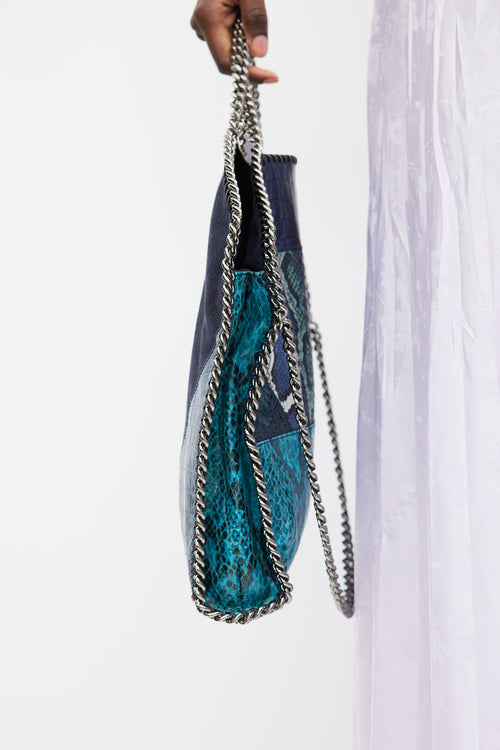 Stella McCartney Navy & Multicolour Textured Leather & Suede Falabella Bag