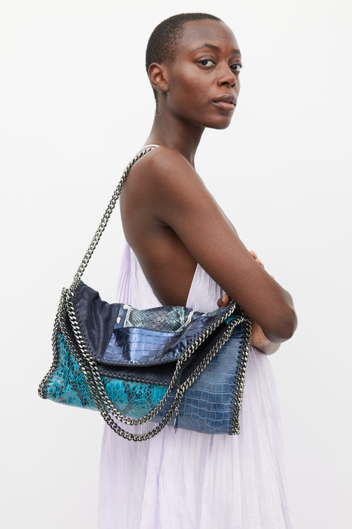Stella McCartney Navy & Multicolour Textured Leather & Suede Falabella Bag