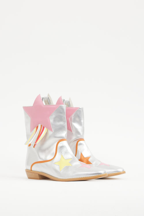 Stella McCartney Silver & Multicolour Star Faux Leather Boot