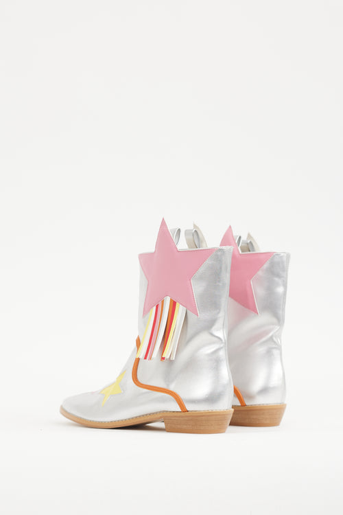 Stella McCartney Silver & Multicolour Star Faux Leather Boot