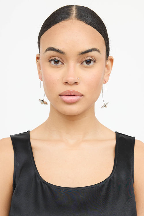 Fine Jewelry Sterling Silver Emerald & Moissanites Disc Drop Earring