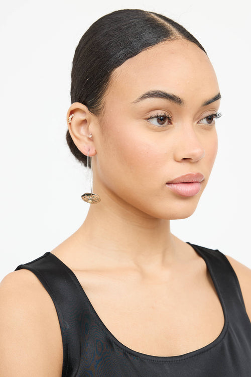 Fine Jewelry Sterling Silver Emerald & Moissanites Disc Drop Earring