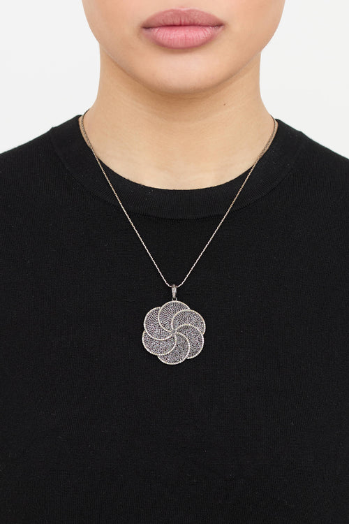 Fine Jewelry Sterling Silver and Diamond Spinel Flower Pendant Necklace