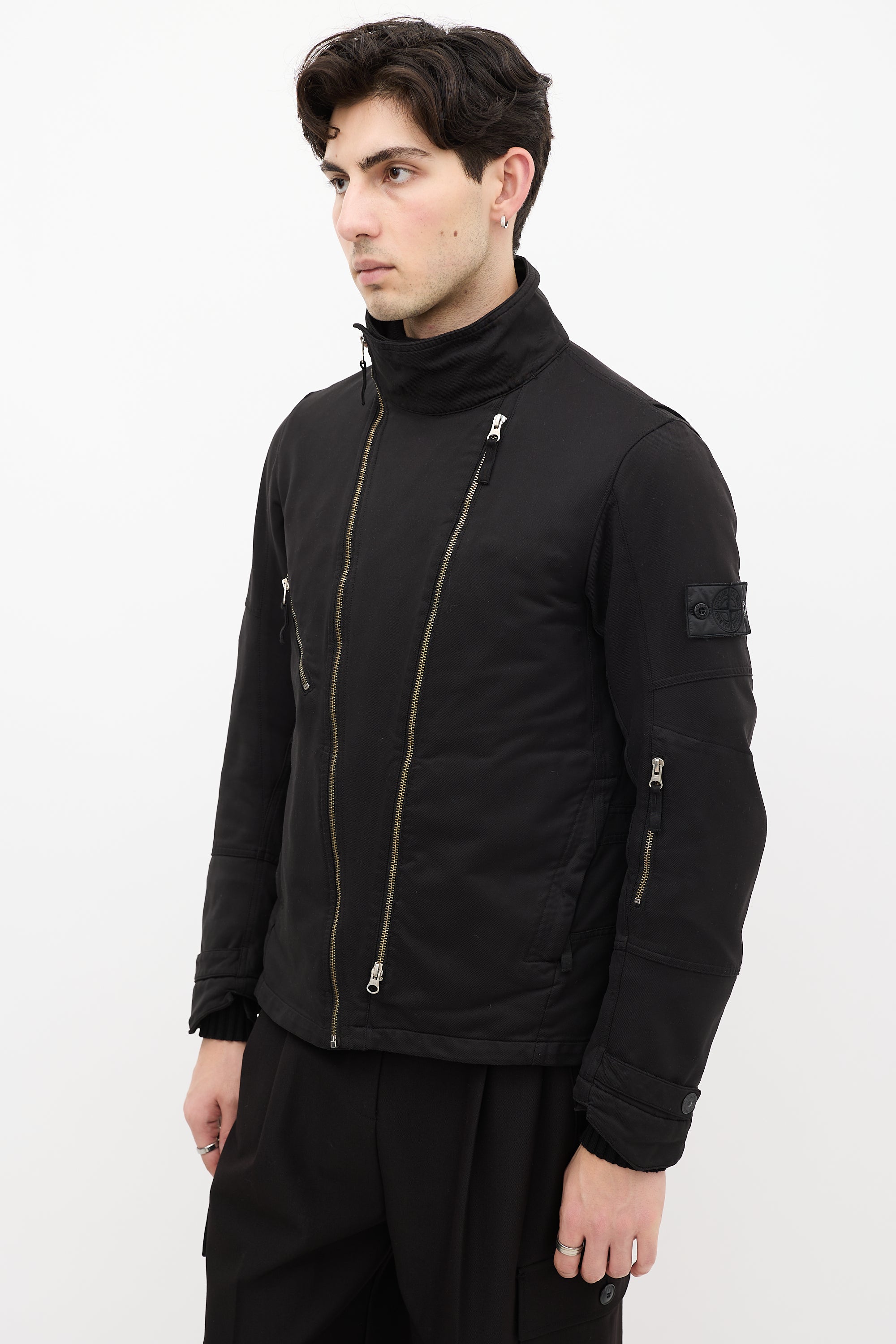 Stone Island Black Canvas Asymmetrical David-T Jacket