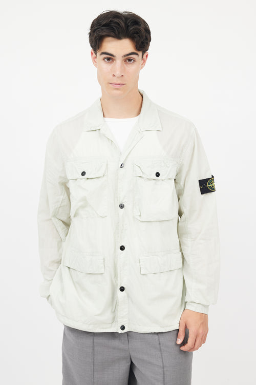 Stone Island Green & Black Flax Hidden Pouch Button Up Shirt