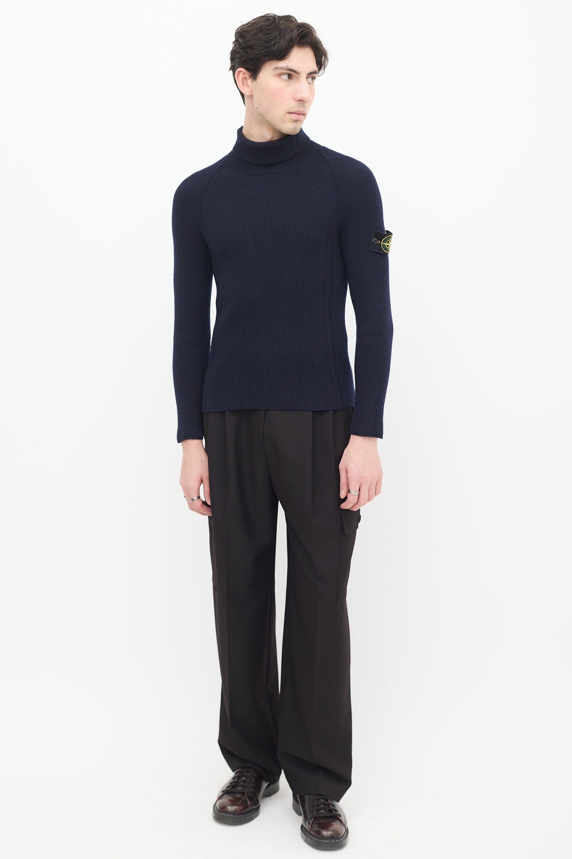 Stone Island Navy Wool Compass Patch Sweater