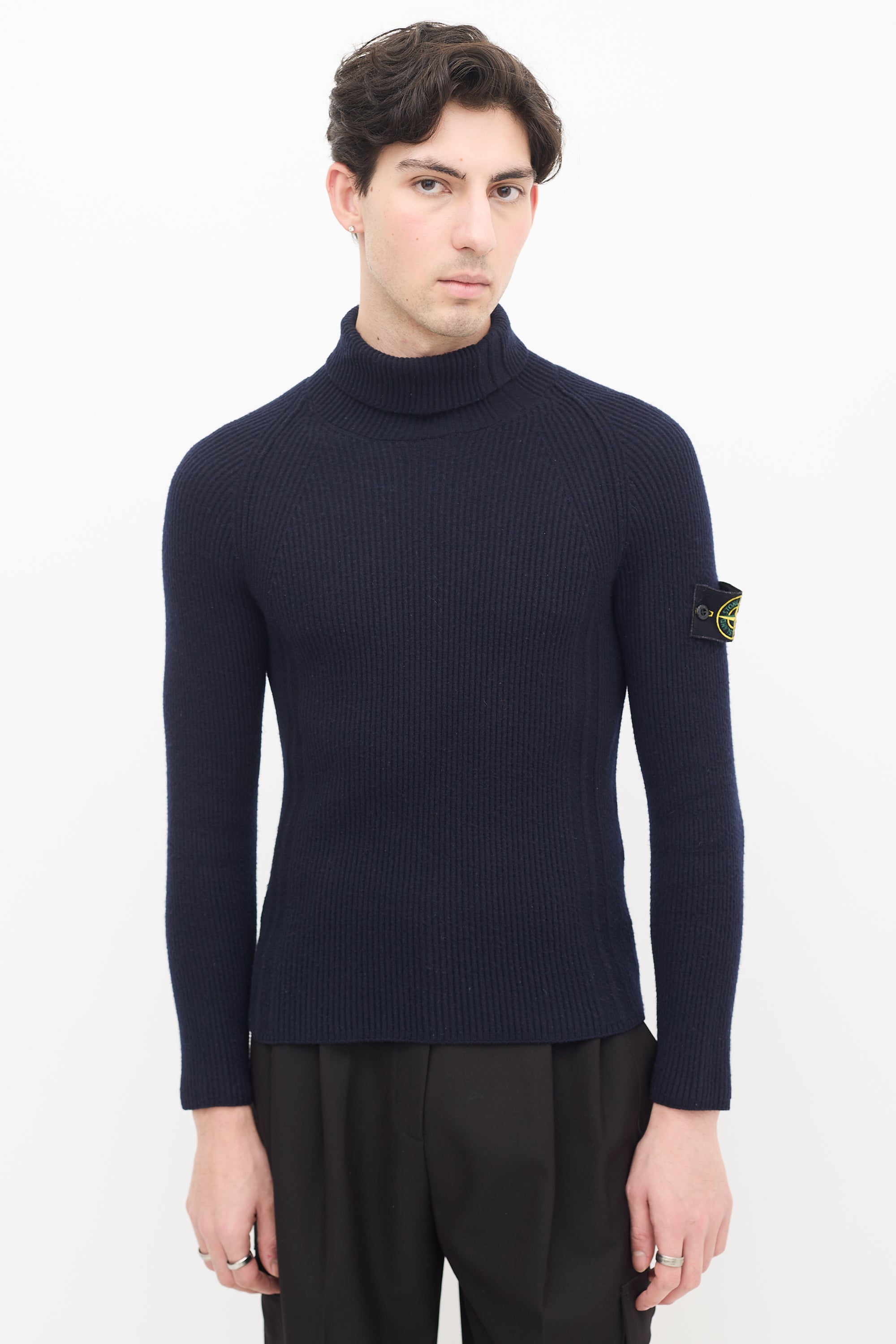 Stone Island Navy Wool Compass Patch Sweater
