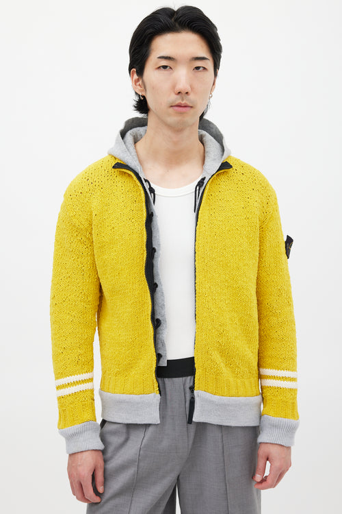Stone Island Yellow & Grey Chenille Knit Layered Jacket