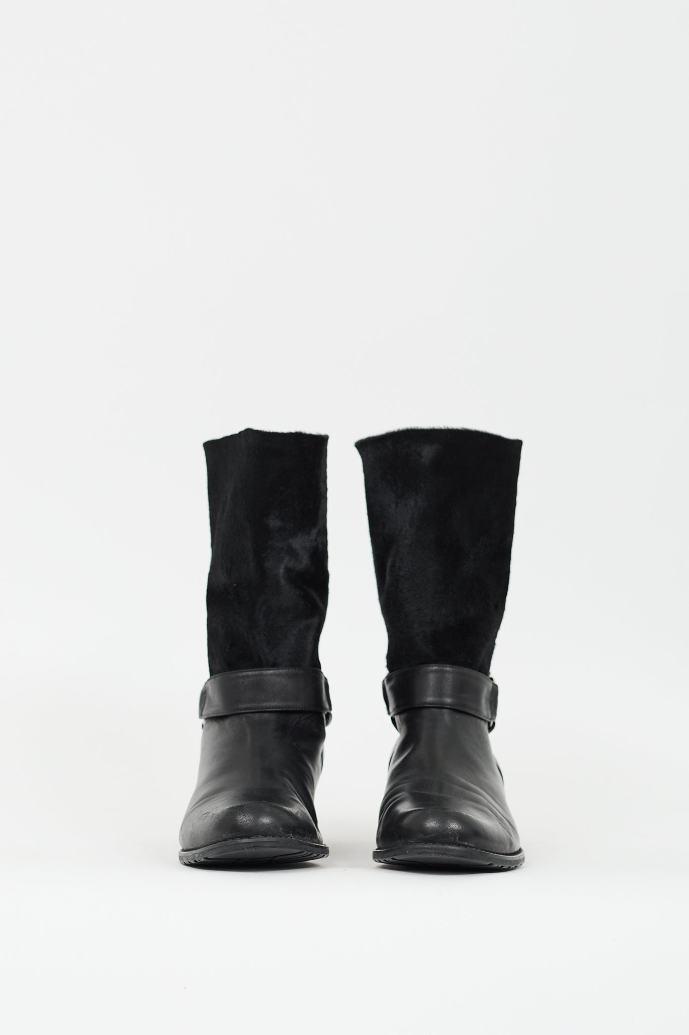 Stuart Weitzman Black Textured Hair Harness Boot