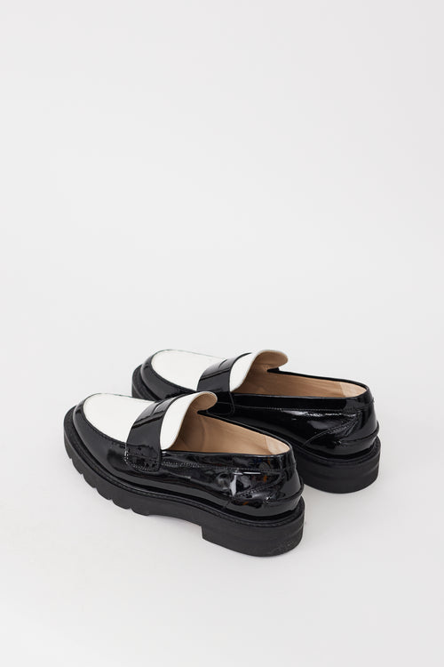 Stuart Weitzman Black & White Patent Parker Lift Loafer