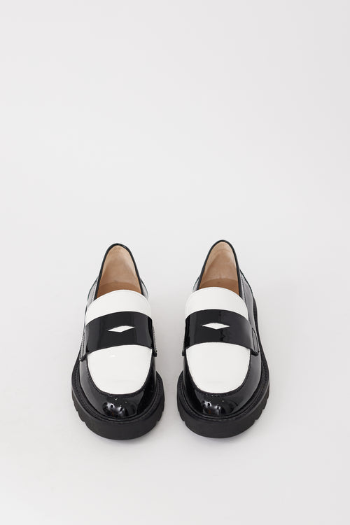Stuart Weitzman Black & White Patent Parker Lift Loafer