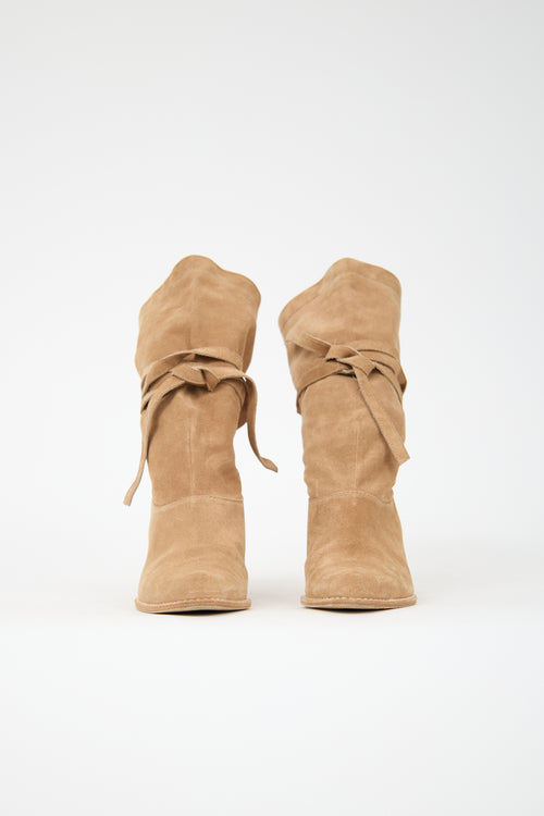 Stuart Weitzman Suede Wrap Around Strap Boot