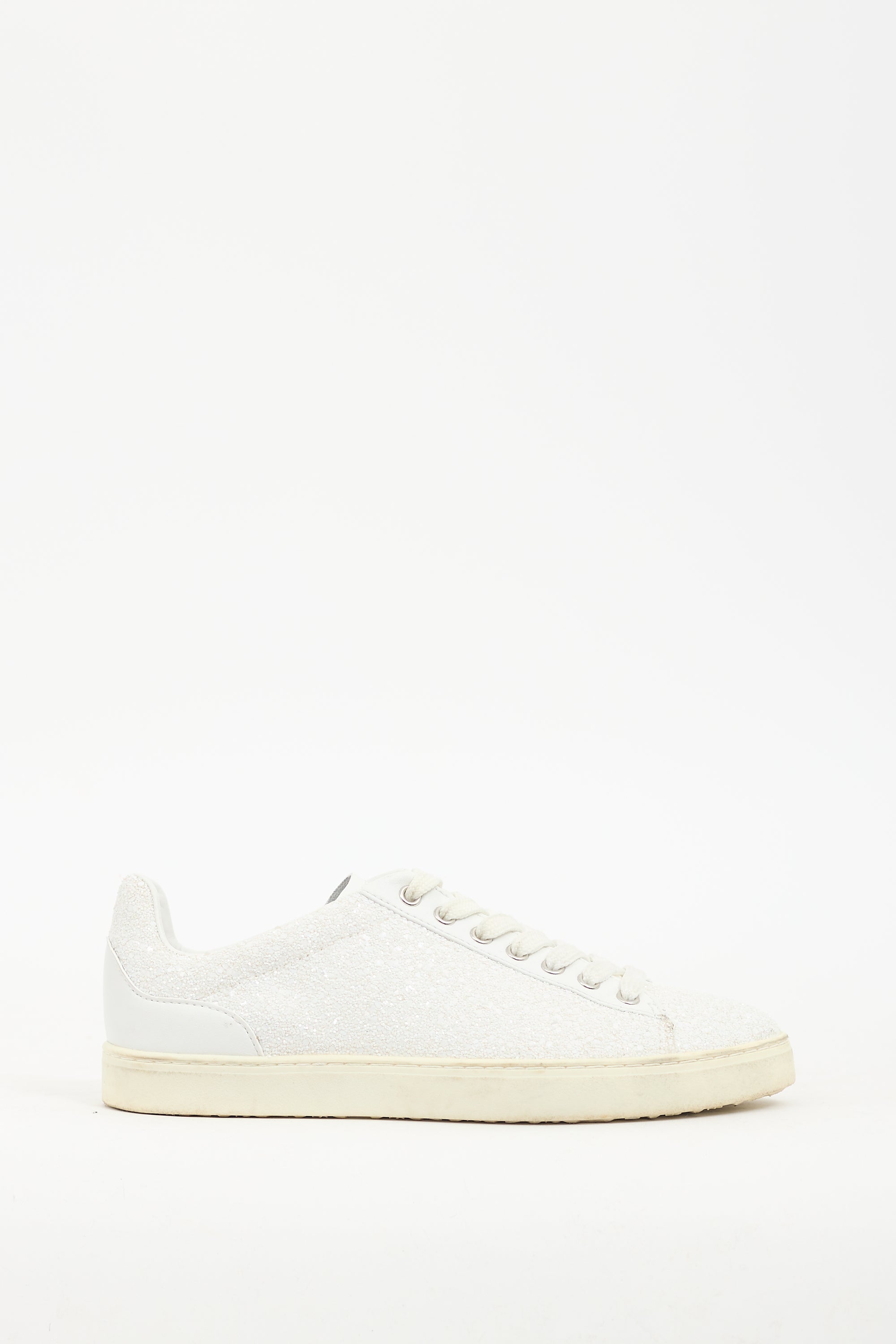 Stuart Weitzman White Leather Sparkly Sneaker