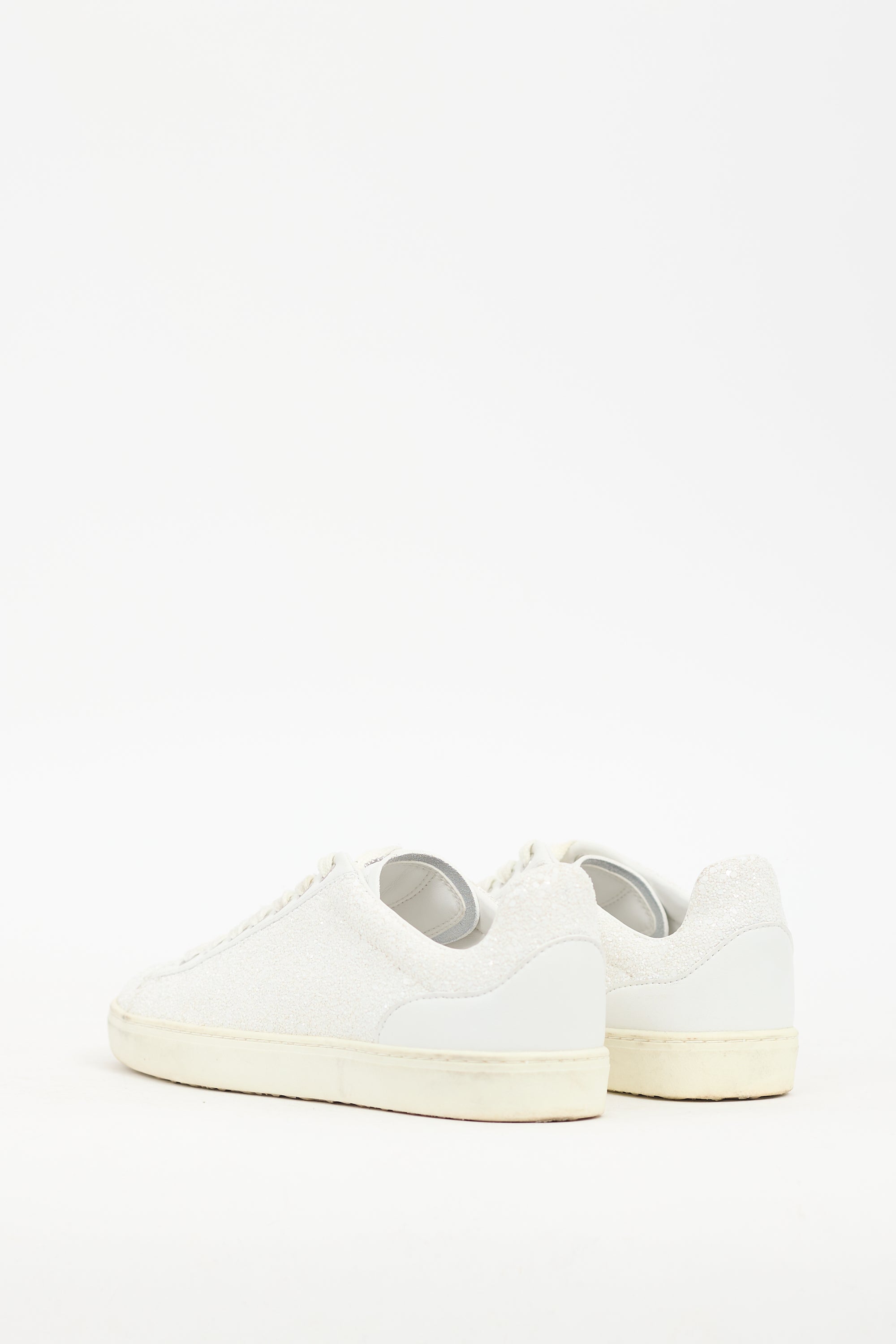 Stuart Weitzman White Leather Sparkly Sneaker