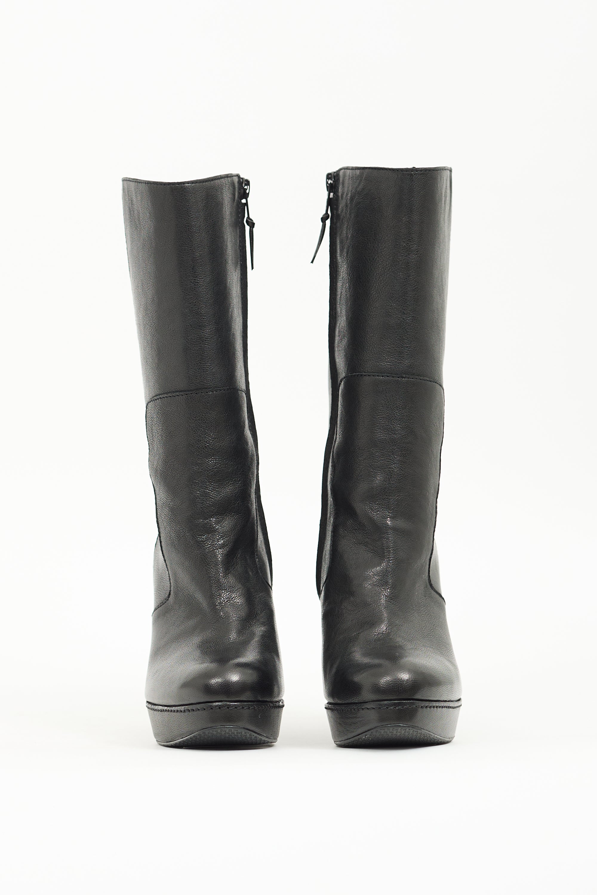 Stuart Weitzman Black Leather Heeled Platform Boot