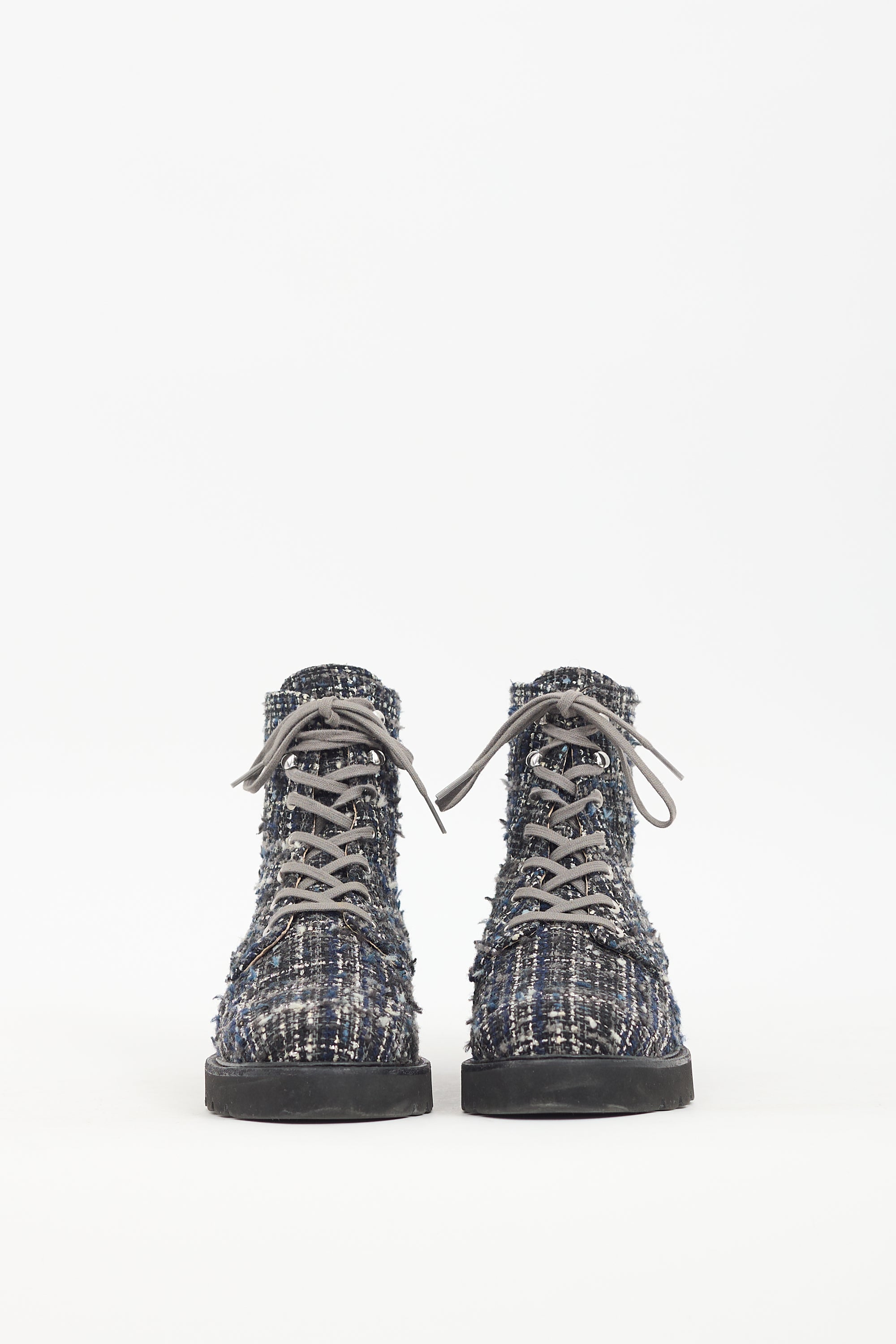 Stuart Weitzman Navy & White Tweed Combat Boot