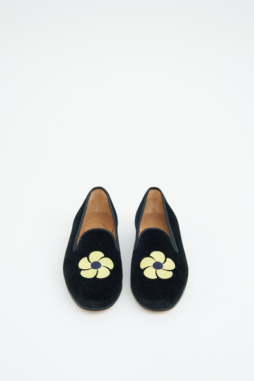 Stubbs Wootton Black & Yellow Velour Embroidered Loafer