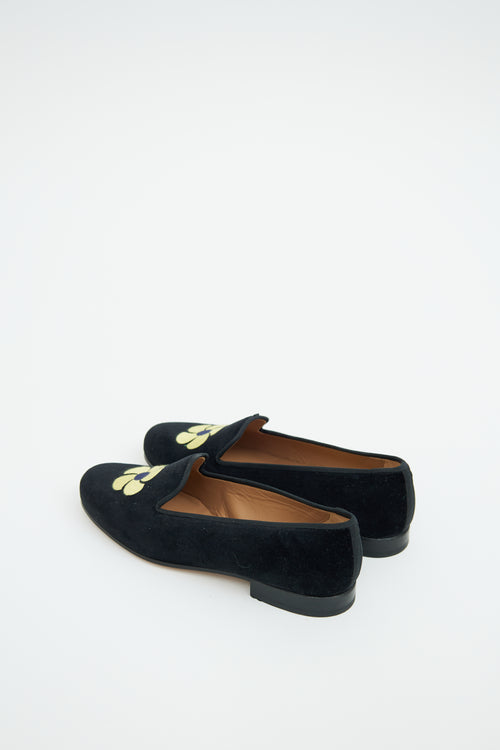 Stubbs Wootton Black & Yellow Velour Embroidered Loafer