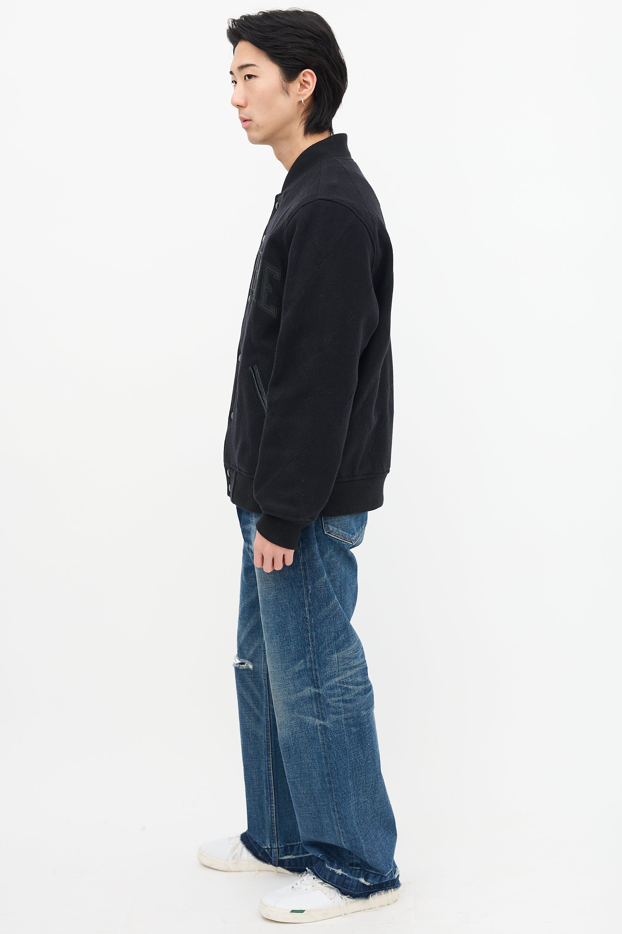 Supreme Black Wool Quilted Varsity Jacket