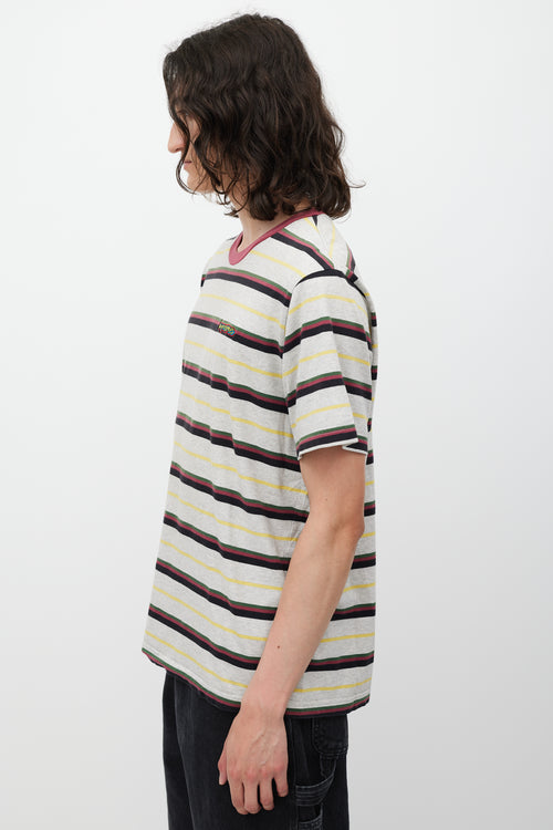 Supreme SS 2018 Heather Grey & Burgundy Striped Gonz Logo T-Shirt