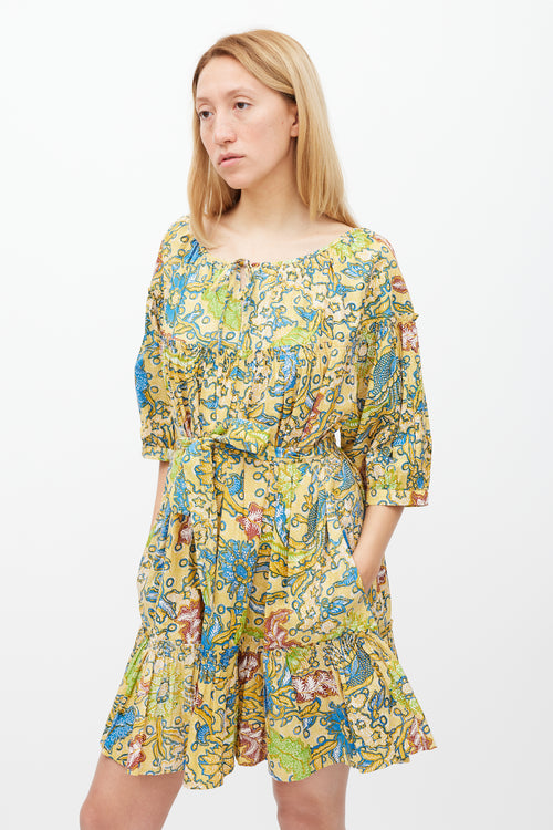 Suzie Kondi Yellow & Multicolour Floral Gathered Tier Dress