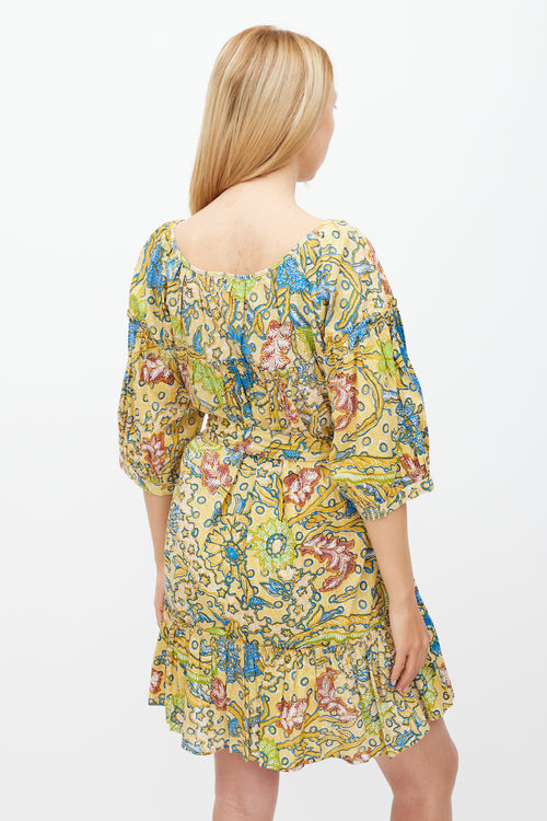 Suzie Kondi Yellow & Multicolour Floral Gathered Tier Dress