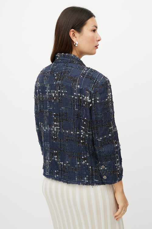Chanel Blue & White Textured Silk Blend Blazer