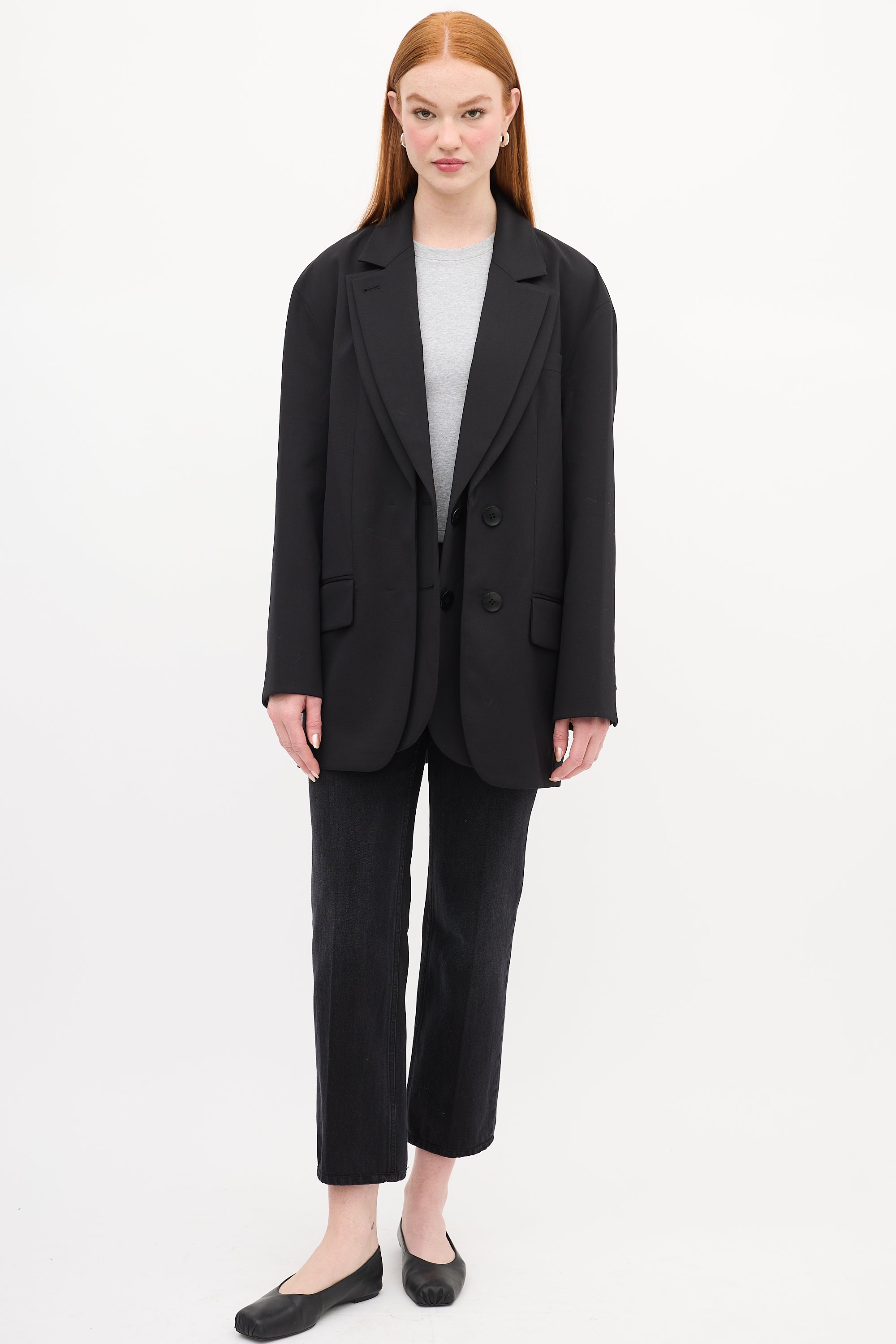 Tibi Black Wool Double Layer Liam Blazer
