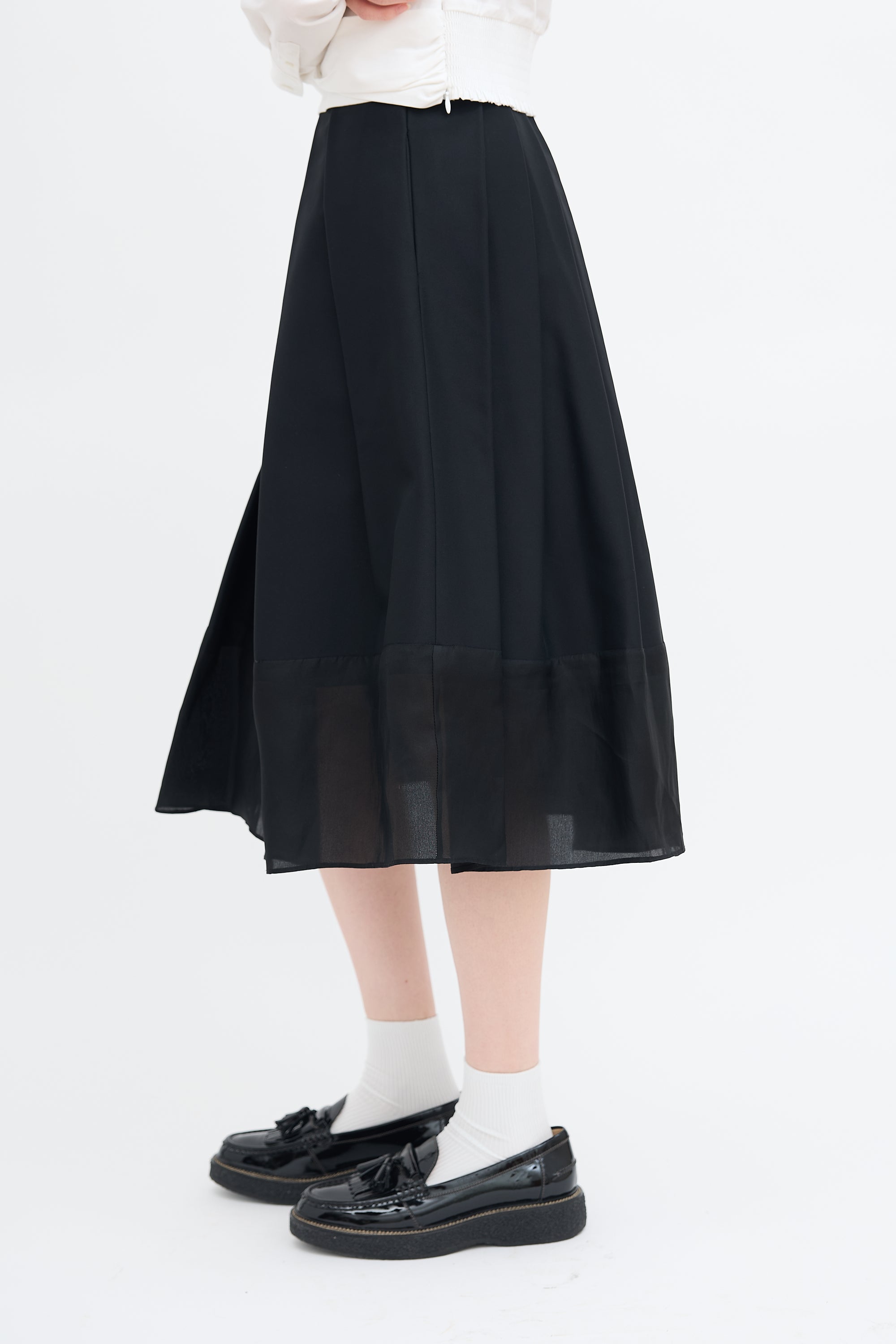 Tibi Black Pleated Midi Skirt