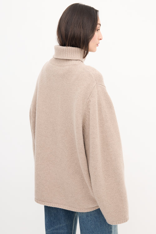 Toteme Beige Wool & Cashmere Turtleneck Sweater