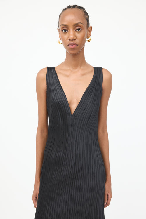 VSP Archive Black Ribbed & Fringed Fitted Dress