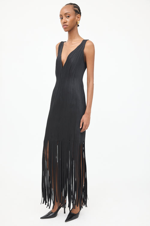 VSP Archive Black Ribbed & Fringed Fitted Dress