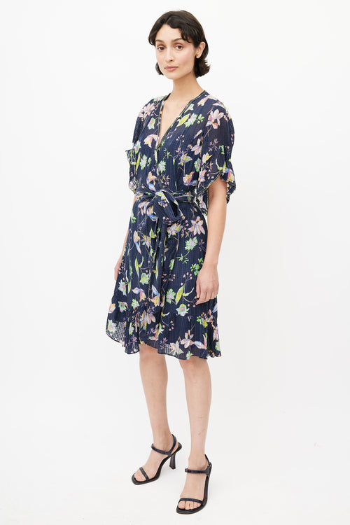 Tanya Taylor Navy & Multicolour Silk Floral Wrap Dress