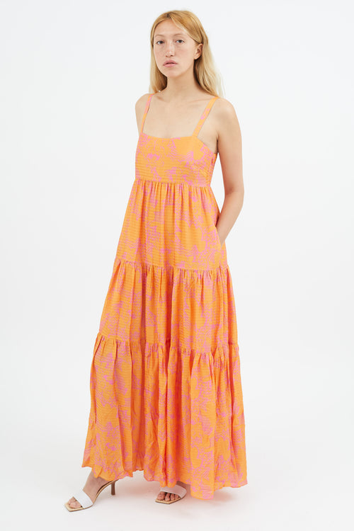 Tanya Taylor Orange & Pink Floral Dani Dress