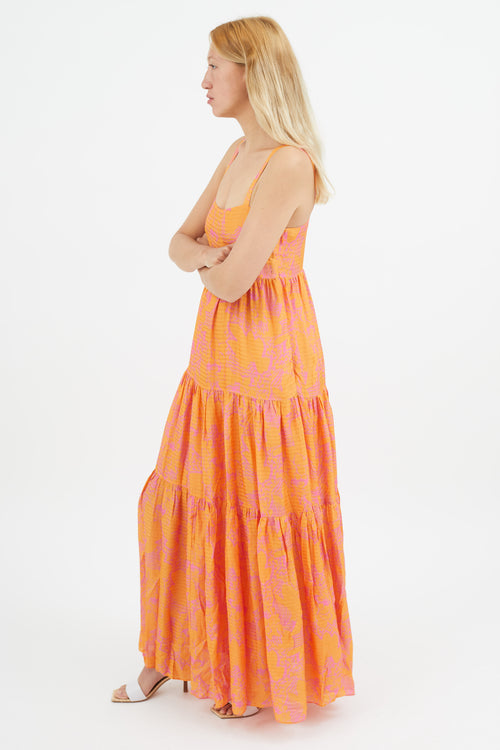 Tanya Taylor Orange & Pink Floral Dani Dress