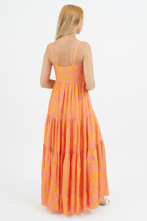 Tanya Taylor Orange & Pink Floral Dani Dress