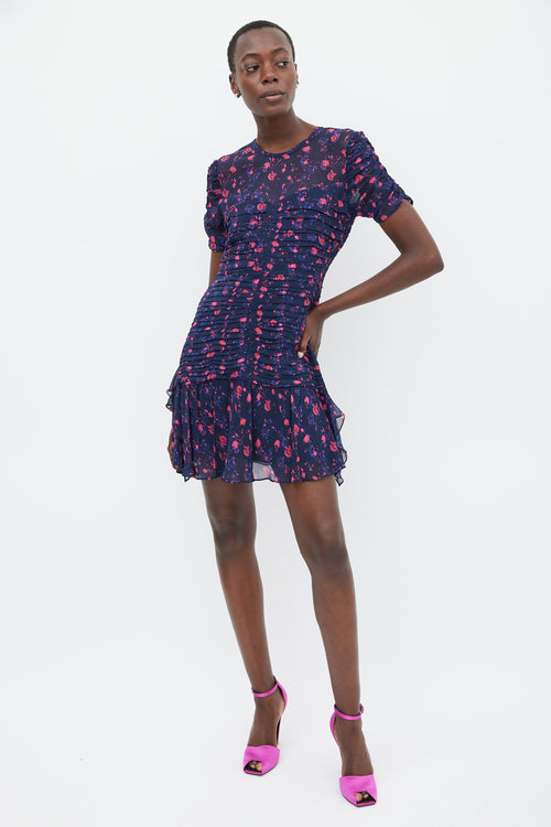 Tanya Taylor Purple & Fuchsia Silk Falling Floral Carti Dress