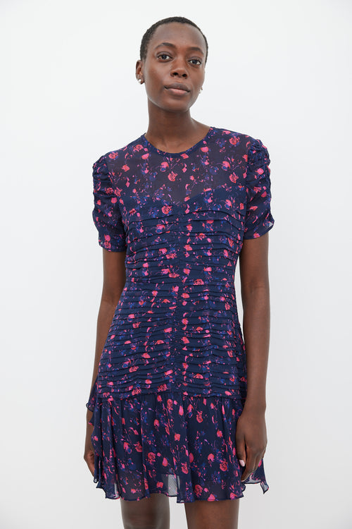 Tanya Taylor Purple & Fuchsia Silk Falling Floral Carti Dress