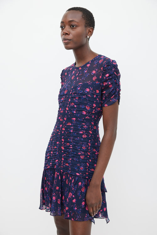 Tanya Taylor Purple & Fuchsia Silk Falling Floral Carti Dress