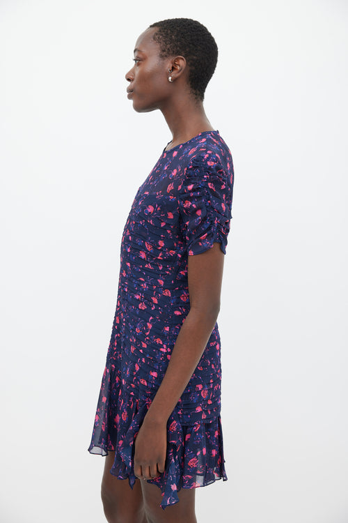 Tanya Taylor Purple & Fuchsia Silk Falling Floral Carti Dress