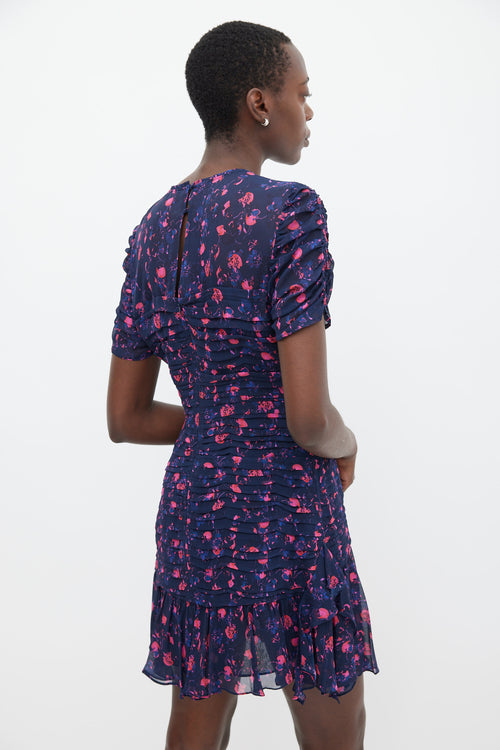 Tanya Taylor Purple & Fuchsia Silk Falling Floral Carti Dress