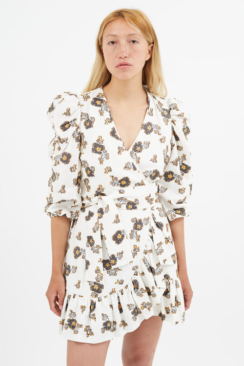 Tanya Taylor White & Black Floral Wrap Dress