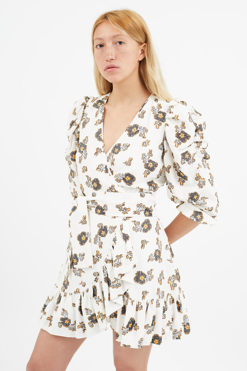 Tanya Taylor White & Black Floral Wrap Dress